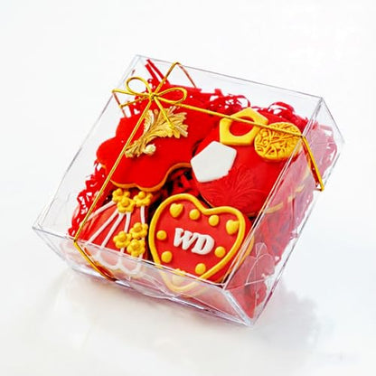 RomanticBaking 15PCS 5x5x2 Inches Full Clear Chocolate Covered Strawberries Boxes Cookies Boxes Mini Bundt Cake Pie Cinnamon Roll Treat Boxes Chocolate Truffle Box Party Wedding Favor - size: 5"X5X2"