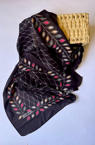 Hijab Modest and Elegant | Beautifully Designed Printed Chiffon Patterns | Muslim Women Head Scarf and Veil - color: Black P