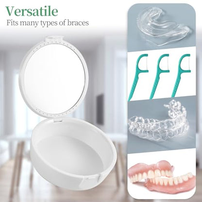 Retainer Case, Denture & Orthodontic Aligner Case with Mirror & Ventilation, Pink Marble - color: Pink Marble