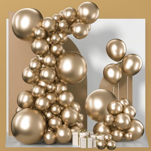PartyWoo Metallic Gold Balloons 152pcs Different Sizes of 18 12 10 5 Inch Chrome Gold Balloon Arch Kit Garland for Birthday Graduation Baby Shower Wedding Bachelorette Party Decorations Gold-G127 - color: Gold-g127