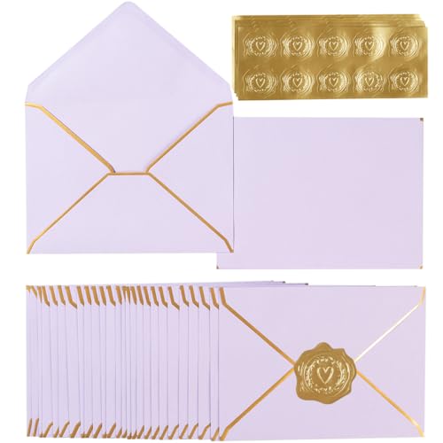 100 Pack A7 Envelopes 5x7 Violet Gold Border 5.32x7.28 Inches - color: Violet, size: 5.32 x 7.28 Inches