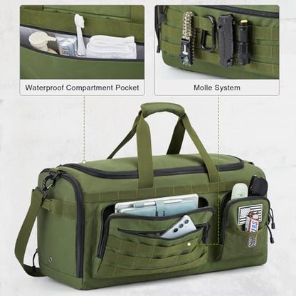 G4Free 3-in-1 Duffle Bag Travel Gym Sports, Large Tactical Duffel Backpack | 50L/65L with Shoes Compartment and Wet Pocket, Military Workout Bag for Men and Women, Green - color: Green