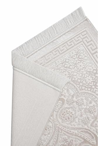 ihvan online, Soft Plush Lux Velvet Muslim Prayer Rug | Thick Janamaz | Sajadah | Soft Islamic Prayer Rug | Islamic Gifts | Prayer Carpet Mat, Elegant, Color: Cream - color: Cream