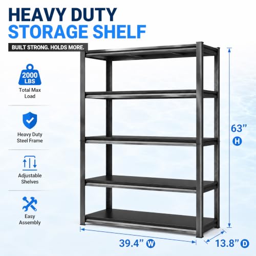 Aquarium Stand 2000 LBS Fish Tank Stand Heavy Duty Adjustable Shelf | Heavy duty metal storage shelving with adjustable tiers for turtle tanks, reptile terrariums and pet supply organization - size: 5-TIER 63"H×39.4"W×13.8"D