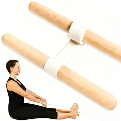 Premium 6-in-1 Hamstring Stretcher - Birch Wood & Organic Cotton Yoga Stretching Tool for Full Body Flexibility - Portable Leg, Ankle, Calf & Fascia Relief Equipment for Athletes & Beginners
