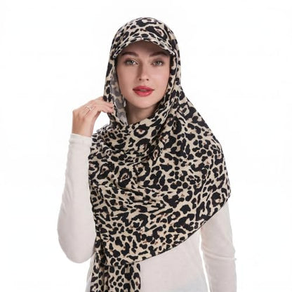 ZLYC Women Muslim Hijab Scarf with Visor Built-in Undercap Sun Protection Headwrap - color: Leopard Print