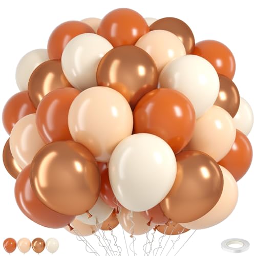 Burnt Orange Gold Balloons 55pcs, 12 Inch Terracotta Burnt Dark Orange Metallic Copper Sand White Beige Latex Balloons for Birthday Fall Baby Bridal Shower Autumn Wedding Party Decorations - color: Orange Sand White Copper