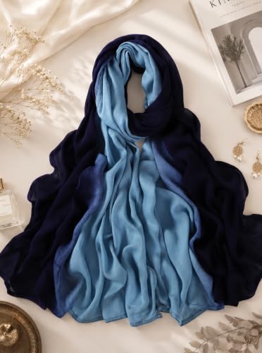 Modal Feel Hijab Scarf for Women, Lightweight Ombre Dual Color - color: 1#navyblue