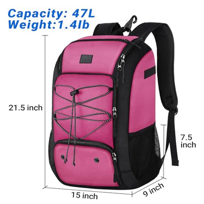 MATEIN Baseball Backpack, Softball Bat Bag with Shoes Compartment for Youth, Boys and Adult, Lightweight Baseball Bag with Fence Hook Hold TBall Bat, Batting Mitten, Helmet, Caps, Teeball Gear - color: Pink Black, size: 47L