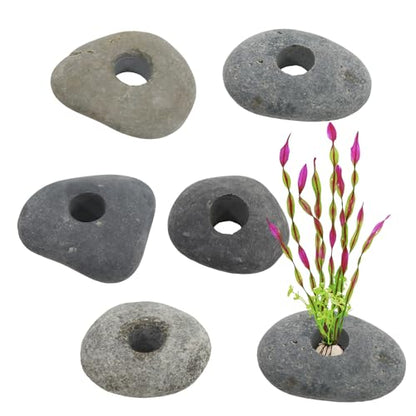 6PCS Aquarium Plant Weights, Live Rocks, Plant Weights for Fish Tank, Unique Shape and Size, Suitable for Decorating Fish Tanks, 0.75" Hole - size: One Hole
