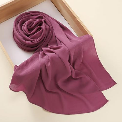 Premium Long Crinkle Chiffon Hijab Scarf for Women, Very Soft Muslim Head Scarfs - color: Bean Paste Pink