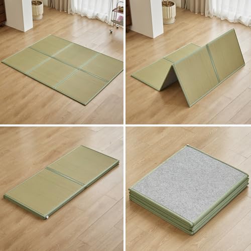 Natural Rush Grass Floor Tatami Mat,Queen, 79" x 59" x 0.5" | Japanese Portable Folding Firm Traditional Bed Mattress, Foldable Pad Futon,for Sleeping,Sitting,Yoga,Relaxing,Zen - size: Queen (79" x 59")