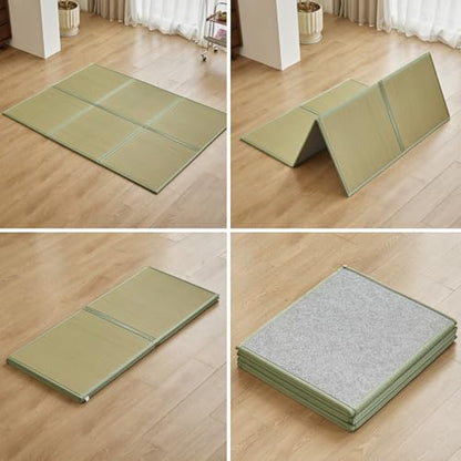 Natural Rush Grass Floor Tatami Mat,Queen, 79" x 59" x 0.5" | Japanese Portable Folding Firm Traditional Bed Mattress, Foldable Pad Futon,for Sleeping,Sitting,Yoga,Relaxing,Zen - size: Queen (79" x 59")