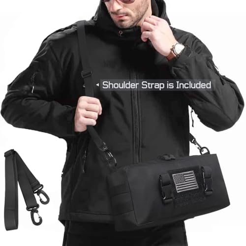 WYNEX Large Molle Pouch, Tactical Molle Bag Vertical Admin Pouch, Modular Utility Pouch Increment Side Pouch for Tactical Backpack Molle Rucksack Attachment, with Shoulder Strap For Use as Sling Bag - color: Black (upgraded) - 2 Packs