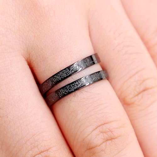 Ayatul Kursi Ring - Elegant Openable Ring for Women, Crafted from Durable Stainless Steel, Features Beautiful Arabic Calligraphy, Perfect for Muslim Women LCS-YA4978 - color: Black
