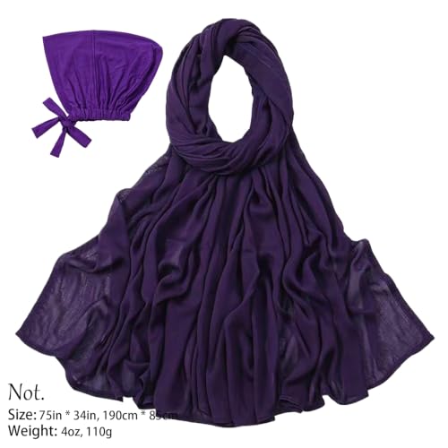 Modal Cotton Hijab Scarf for Women with Undercap Set - color: Deep Purple