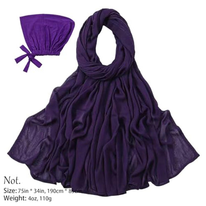Modal Cotton Hijab Scarf for Women with Undercap Set - color: Deep Purple