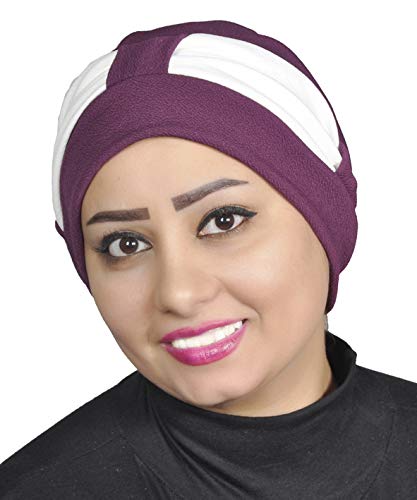AL AMIRA Women's Stretch Turban Headwrap – Soft Spandex Blend Hijab Cap, Pre-Tied Head Cover, Vibrant Colors - color: Purple