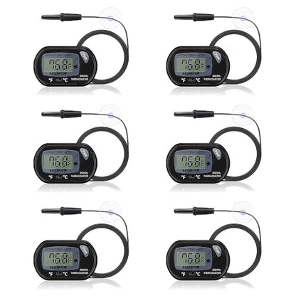 DaToo Aquarium Thermometer with Large LCD Display Fahrenheit/Celsius(℉/℃) Fish Tank Thermometer for Aquarium Reptile Terrarium Digital Water Thermometer with Suction Cup(6 Pack) - size: 6 Pack