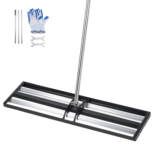 VEVOR Updated Lawn Leveling Rake with Roller, 36" x 10" Stainless Steel Lawn Leveler with 83.9" Adjustable Handle, Heavy Duty Yard Leveling Rake, Effort Saving Lawn Leveling Tool for Yard Golf Court - size: 10x36x84in (with Roller)