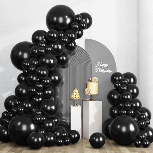RUBFAC Black Balloon Different Sizes 135pcs Halloween Balloons for Party - color: Black