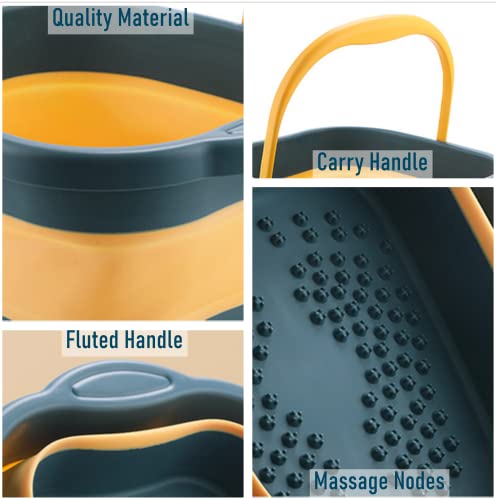 Collapsible Foot Bath Basin Tub for Soaking Feet, Plastic Foldable Foot Spa Bucket Tools with Handle and Massager Acupoint for Camping Travel - color: Teal/Yellow