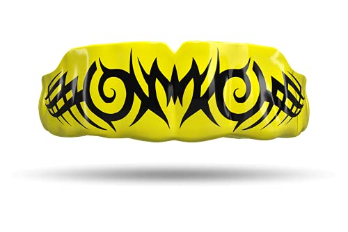 Impact Mouthguard Boxing, MMA, Muay Thai Sports Mouthguards for Youth Adults, Professional Custom-Fit, Tribal Black on Yellow - color: Black on Yellow