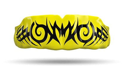 Impact Mouthguard Boxing, MMA, Muay Thai Sports Mouthguards for Youth Adults, Professional Custom-Fit, Tribal Black on Yellow - color: Black on Yellow
