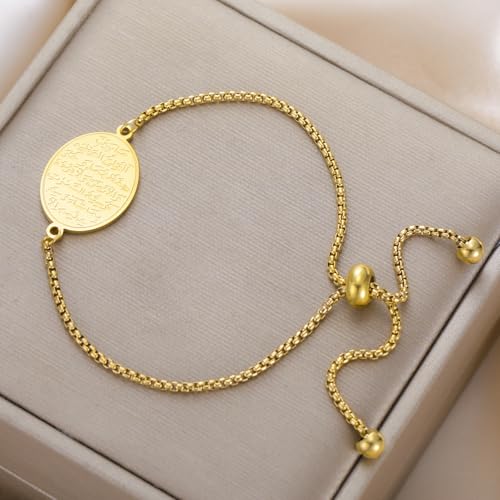 VASSAGO Islamic Ayatul Kursi Oval Bracelet for Women Allah Teardrop Link Bracelets Arabic Muslim Quran Calligraphy Charm Bracelet Islam Eid Ramadan Gift Jewelry Gifts - color: Box Chain-G