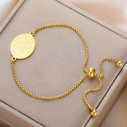 VASSAGO Islamic Ayatul Kursi Oval Bracelet for Women Allah Teardrop Link Bracelets Arabic Muslim Quran Calligraphy Charm Bracelet Islam Eid Ramadan Gift Jewelry Gifts - color: Box Chain-G