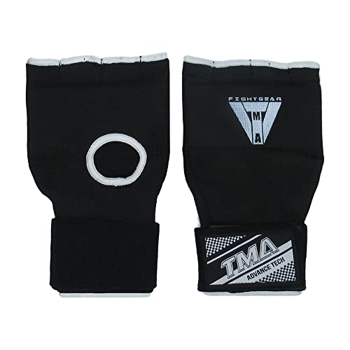 TMA Gel Padded Inner Gloves with Hand Wraps Boxing Gloves, Half Finger Elasticated Bandages, Kickboxing Wraps for Men, Women, Kids MMA, Muay Thai, Kickboxing (Pair) - color: Black, size: Small-Medium