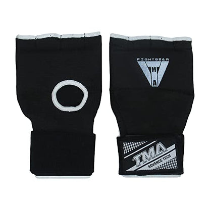TMA Gel Padded Inner Gloves with Hand Wraps Boxing Gloves, Half Finger Elasticated Bandages, Kickboxing Wraps for Men, Women, Kids MMA, Muay Thai, Kickboxing (Pair) - color: Black, size: Small-Medium