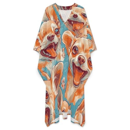Happy Chihuahua Dogs Men's Kaftan Thobe V-Neck Long Gown Loose Robe - size: XX-Large