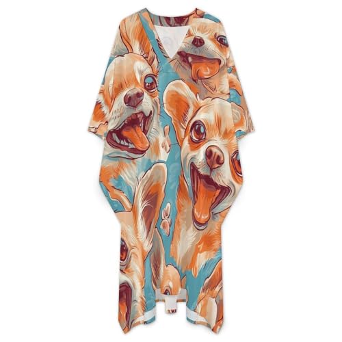 Happy Chihuahua Dogs Men's Kaftan Thobe V-Neck Long Gown Loose Robe - size: 3X-Large