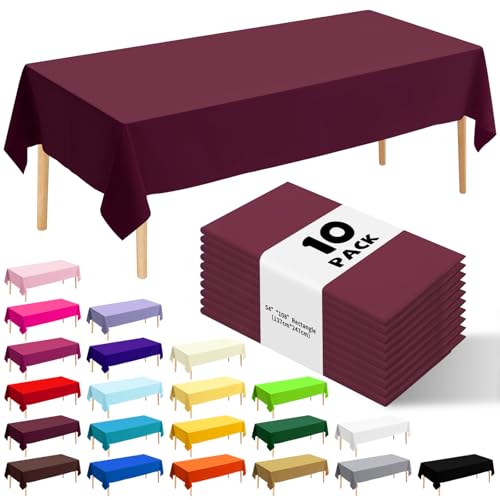 10 Pack Premium Disposable Plastic Tablecloth 54" X 108" Rectangle Table Cover for Birthdays Weddings Christmas Anniversary Buffet Table (Burgundy) - color: Burgundy, size: 54" X 108" Rectangle