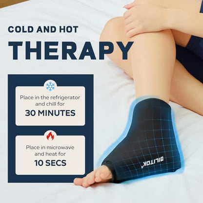 BILITOK Reusable Foot Ankle Ice Pack Wrap for Injuries, Cold Compression Therapy for Achilles Tendonitis, Plantar Fasciitis, Swelling, Sprained, Pain Relief (Black) - color: Black