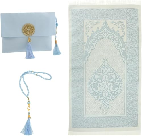 Premium Area Rug for Islamic Prayers - Muslim Prayer Mat and Rug for Men with Arabic Gifts - Traditional Islamic Prayer Rug Islam - سجادة صلاة Included - color: Blue