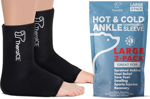 TheraICE Ankle Ice Pack Wrap, Achilles Tendonitis Brace, Plantar Fasciitis | Cold Therapy Compression Sleeve, Sock-Style Slip-On Fit for Women and Men, Eases Sprains, Swelling, Sore Feet and Heel - size: Large, style: Original (Pack of 2)