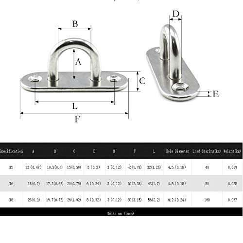 heyous 2 Set M8 Suspension Ceiling Wall Mount U Hook Anchor Hanger Stainless Steel Heavy Duty Multi Purpose Hammock Swing Ceiling Hook Strip Base Plate with Snap Hook - color: Strip, size: M8