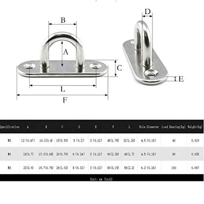 heyous 2 Set M8 Suspension Ceiling Wall Mount U Hook Anchor Hanger Stainless Steel Heavy Duty Multi Purpose Hammock Swing Ceiling Hook Strip Base Plate with Snap Hook - color: Strip, size: M8