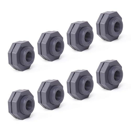 ChillWaves PVC Bulkhead Fitting 1/2" Double Thread Connector Adapter for Water Tank, Aquariums, Rain barrels(8-PACK) - size: 1/2 INCH, style: Bulkhead Fitting