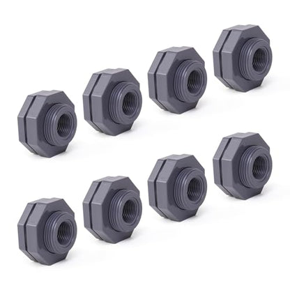 ChillWaves PVC Bulkhead Fitting 1/2" Double Thread Connector Adapter for Water Tank, Aquariums, Rain barrels(8-PACK) - size: 1/2 INCH, style: Bulkhead Fitting