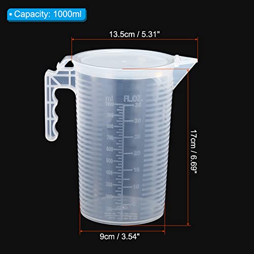 PATIKIL Graduated Beaker, 1000ml PP Plastic Liquid Measuring Cup Double Sided Black Graduations with Handle Lid and Spout for Lab Kitchen Home - size: 1000ml