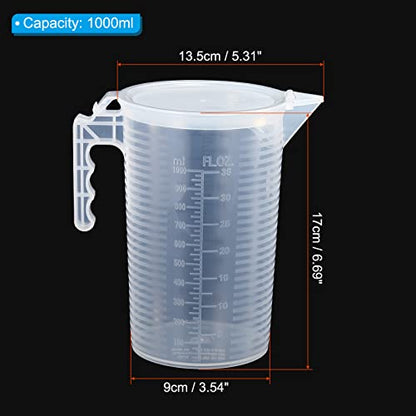 PATIKIL Graduated Beaker, 1000ml PP Plastic Liquid Measuring Cup Double Sided Black Graduations with Handle Lid and Spout for Lab Kitchen Home - size: 1000ml