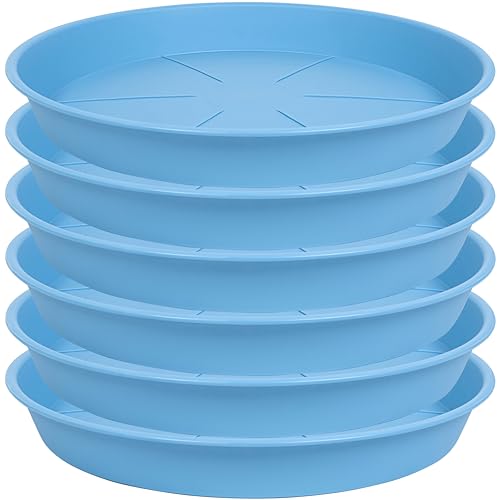 OVZILKI 6 Pack of Plant Saucer Tray 4 6 8 10 12 14 17 19 22 25 inch, Heavy Duty Plastic Pot Plant Drip Trays Saucers for for Indoors Outdoor, Plant Water Tray for Planters 4-7" (6", Light Blue) - color: Blue, size: 6" - 6 Pack