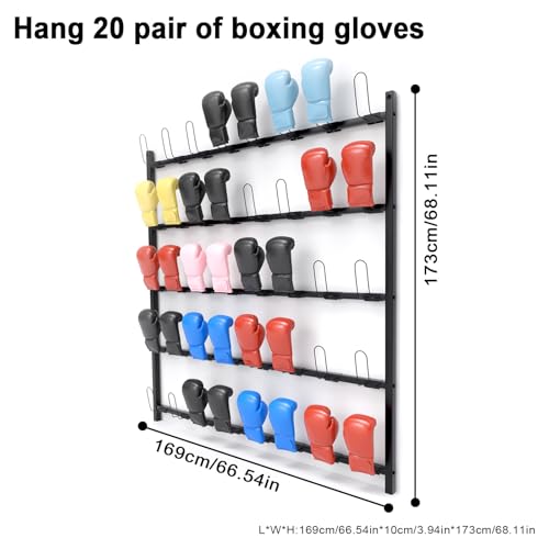 Boxing Glove Storage Showshelves Rack Wall Mount Dryer Holds 20 Pairs, Boxing Glove Storage Garage, Hang Up Boxing Gloves to Dry Out