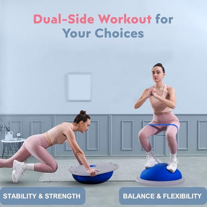 kisnbld Half Balance Ball Trainer, Inflatable 19/23 Inch Half Exercise Ball with Resistance Bands and Pilates Ball, Non-Slip 660lbs Capacity Yoga Ball for Home Gym Full Body Workouts - color: Blue