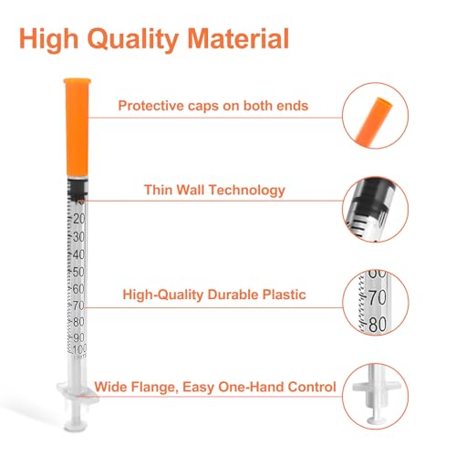 U-100 1cc Syringes with Needle 30G 5/16''(8mm), Disposable Syringes, Individual Wrapped Pack of 30 - size: 1ml 30G 5/16"