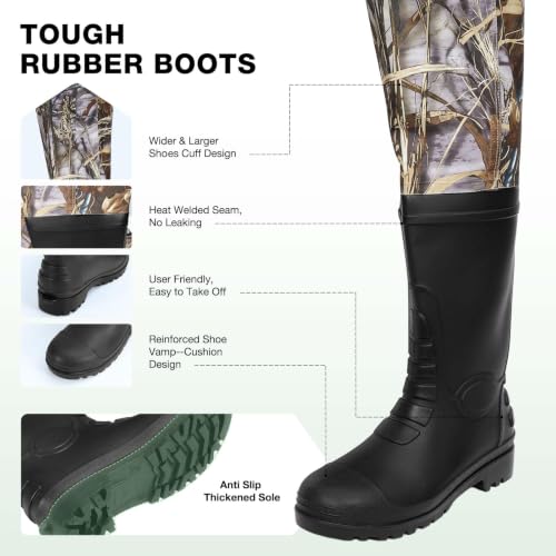 Lekesky Fly Fishing Chest Waders with Boots for Men Women, US Sizes 5–14,2-Ply Nylon/Pvc Waterproof Waders - color: Camo, size: M11