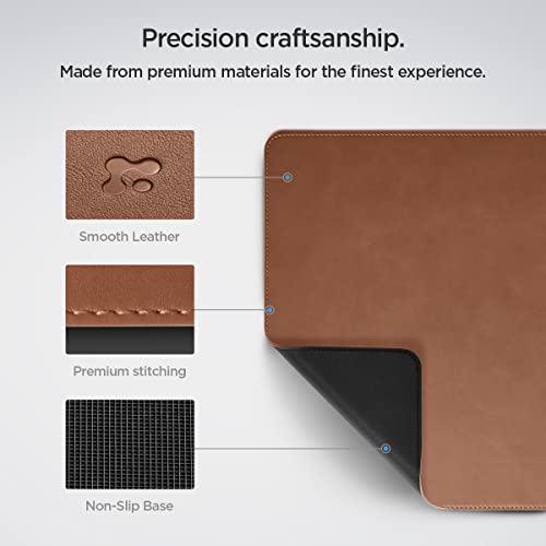 Spigen PU Leather Desk Pad, 35.4"x15.7" | Waterproof Desk Blotter Protector Computer Desktop Rubberized Base Easy Gliding Surface - Brown - color: Brown (Standard)